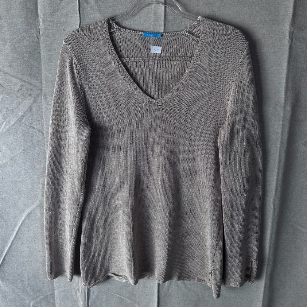 J.McLaughlin Womens V-Neck Sweater Champagne Taupe‎ Metallic Knit Cotton Blend S